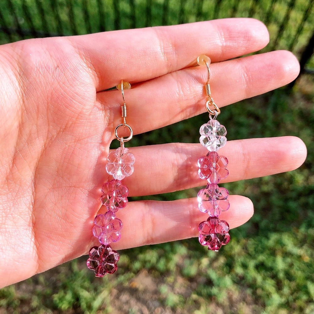 Hand made pink flowers earrings